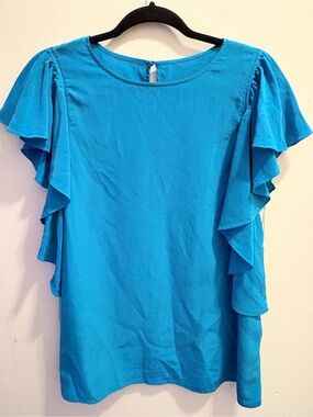 Ruffle Sleeve Blouse in Bright Turquoise
